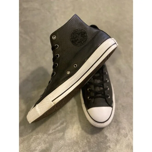 Converse All Star Chuck Taylor Leather Shoes Men’s 13 Black High Top Sneakers - Picture 14 of 16